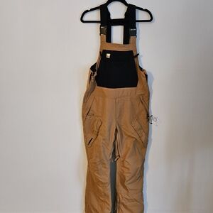 Men's Tan Cargo Bib Overalls with Black Bib Panel